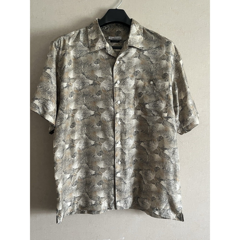 Vintage Firethorn 100% Silk Button-Up Shirt‎ – Abstract Desert Palm Print (XL)